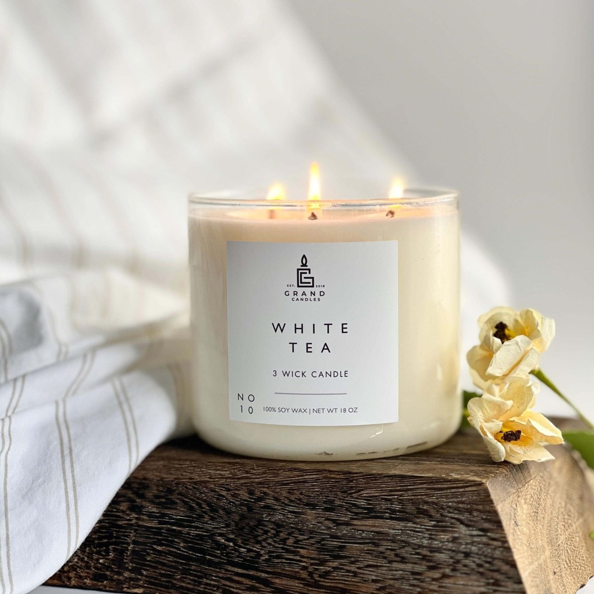 White Tea Candle - Luxury Scented Soy Candle